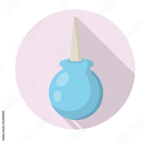 Enema. Medical colonic. Rubber clyster. Cartoon flat illustration. Icon in pink circle. remedy for constipation