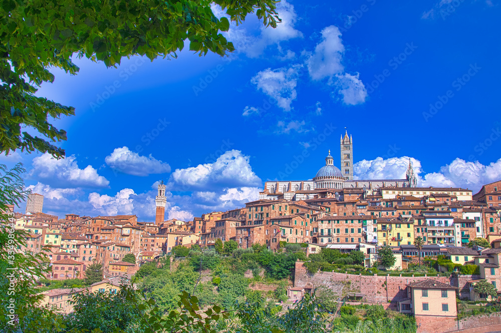 Beautiful panoramic view of the historic city of Siena, Italy.