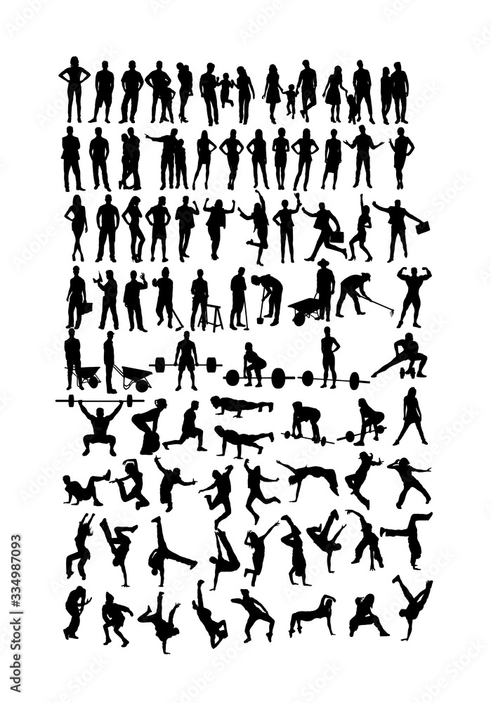Work and Sport Activity Silhouettes, art vector design