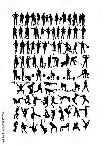 Work and Sport Activity Silhouettes, art vector design