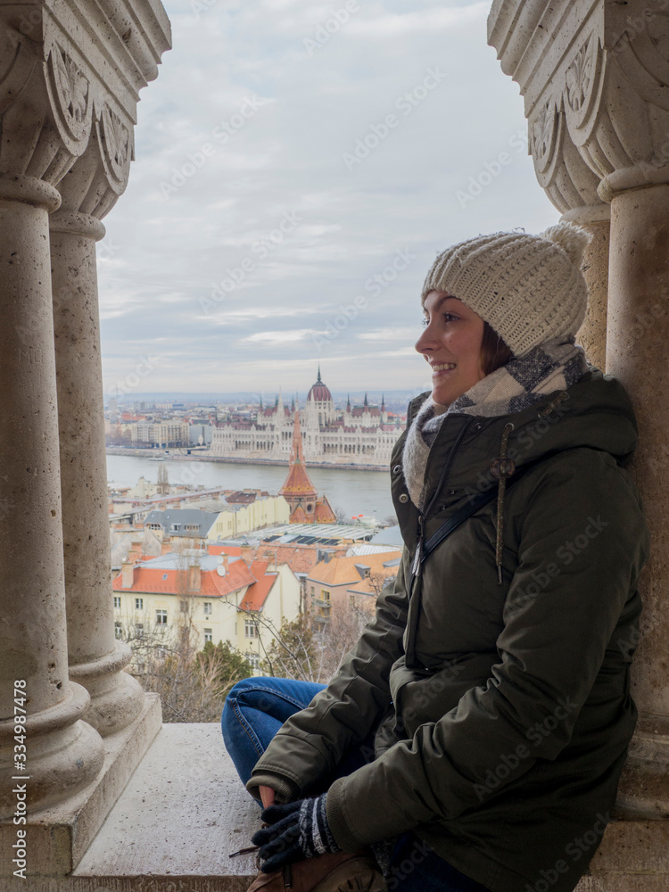 woman looking at Busapest