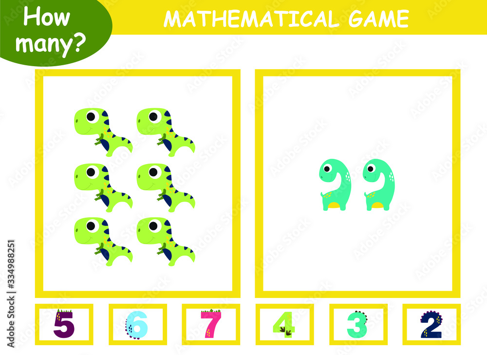 How many? educational page with mathematical games for children. how many dinosaurs on a page, circle the correct number