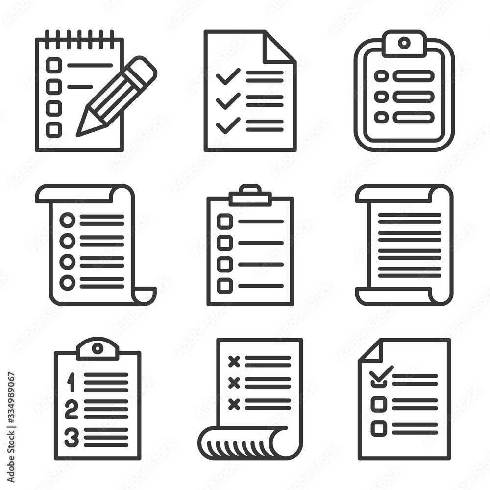 Check List Icons set on White Background. Line Style Vector Check List Icons set on White Background. Line Style Vector
