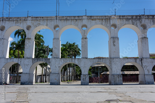 Old historic and beautiful Arcos da Lapa (Lapa Aqueduct) in downtown of Rio de Janeiro, Brazil. photo