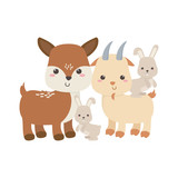 camping cute little bunnies goat and deer cartoon isolated icon design