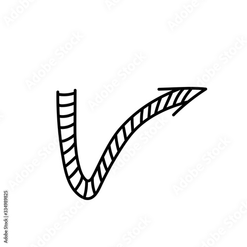 Fototapeta Naklejka Na Ścianę i Meble -  Hand drawn black line arrow on white vector illustration. Doodle left right down direction sign. Sketch curve outline symbol. Business graphic design element. Isolated  icon. Cursor. Pointer.