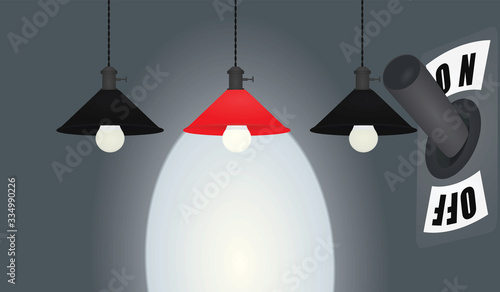 Metallic switch with bulb. vector illustration