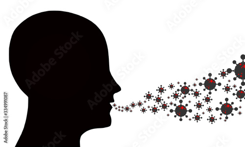 Man inhales bacteria and viruses, vector art illustration.
