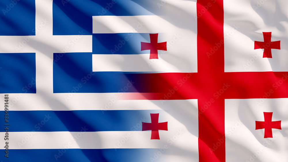 Fototapeta premium Waving Greece and Georgia National Flags with Fabric Texture