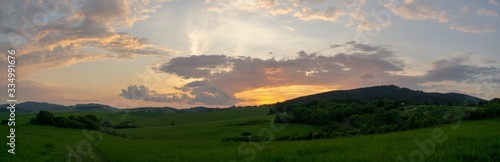Sunrise or sunset over the hills and meadow. Slovakia © Valeria