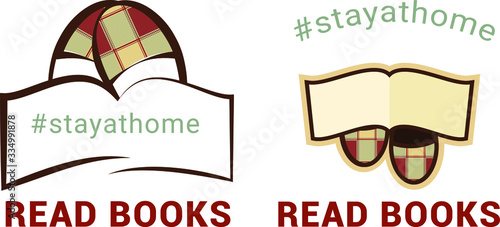 Vector image of home slippers and books with the words stay at home and read books, for social networks, banners, posters, postcards