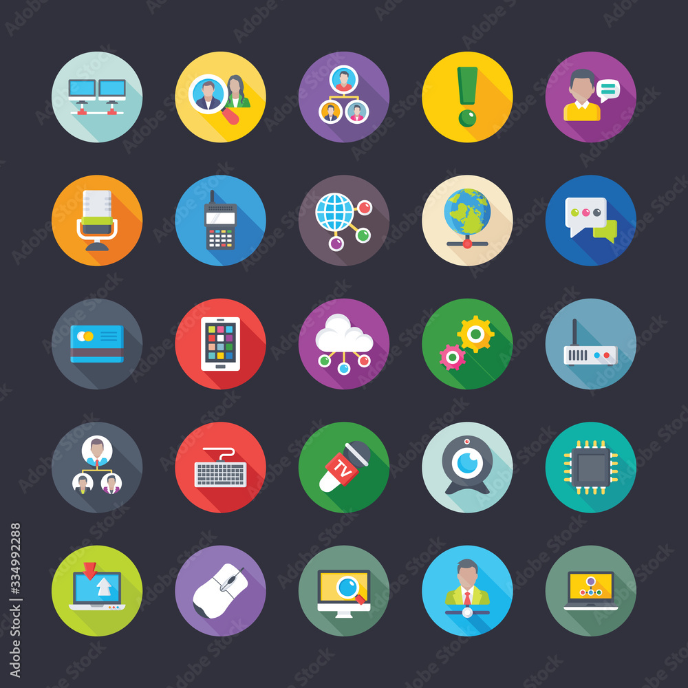Pack Of Network Communications Coloured Flat Icons Pack Of Network Communications Coloured Flat Icons
