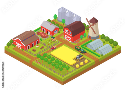 Agricultural isometric composition with farm