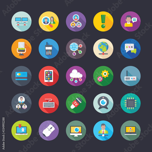  Pack Of Network Communications Coloured Flat Icons