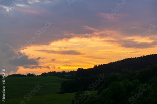 Sunrise or sunset over the hills and meadow. Slovakia © Valeria
