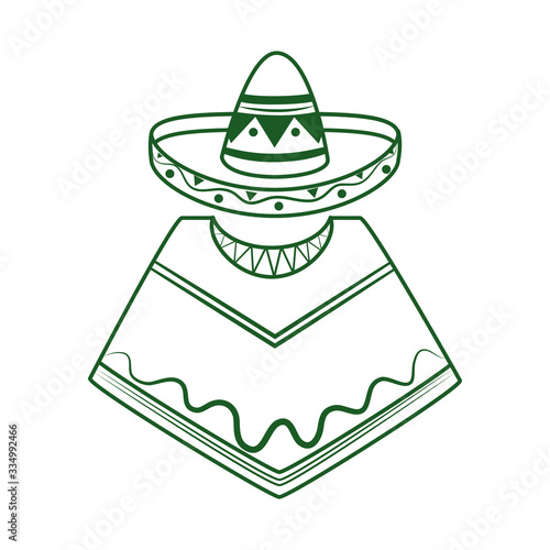poncho and hat traditional cinco de mayo mexican celebration line style icon