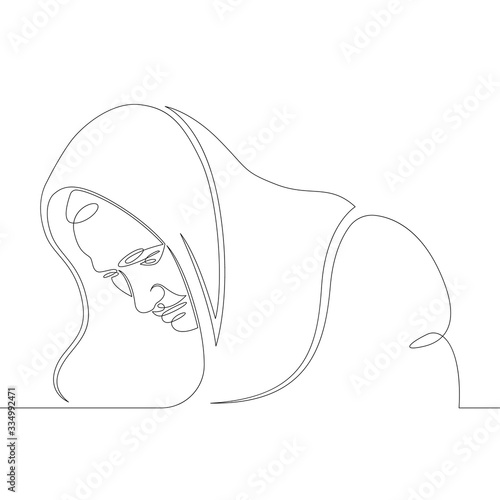 Migrant male Muslim African in a blanket on his head in a hood.