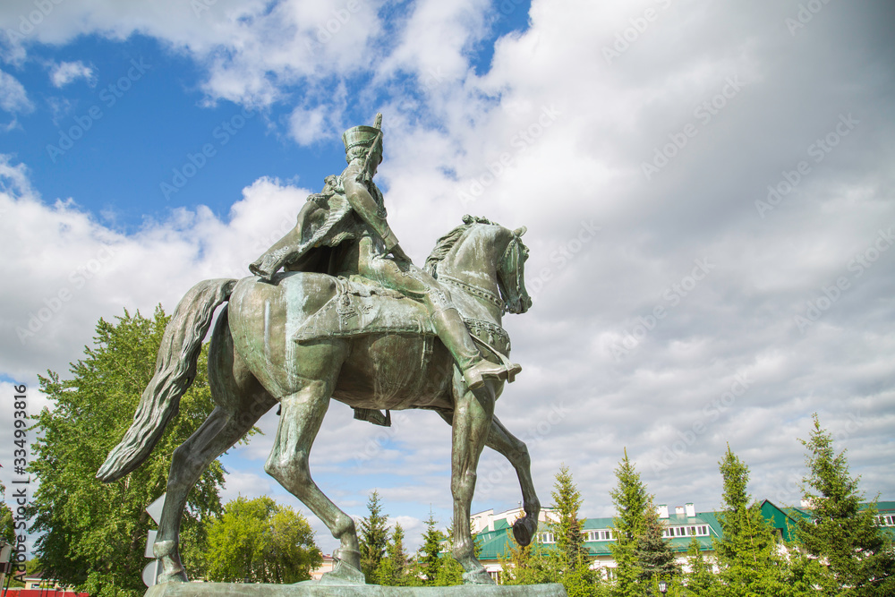 bronze monument to Nadezhda Durova in Yelabuga, equestrian monument