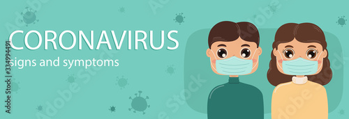 Ladies and gentlemen wearing a mask to protect against Corona virus (Covid-2019). Cute colored vector work on a sanitary green background.