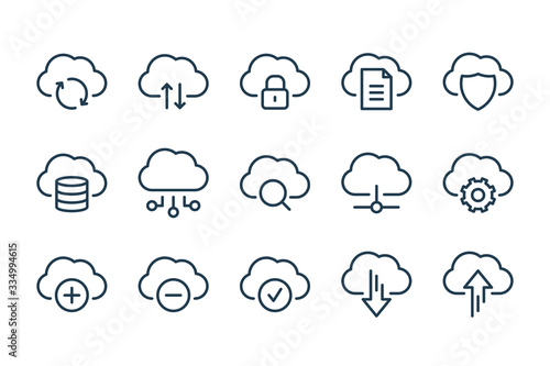 Cloud service and network related line icons. Database and online storage vector linear icon set.