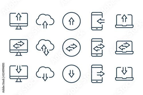 Synchronization and Data transfer related line icons. Data exchange vector linear icon set.