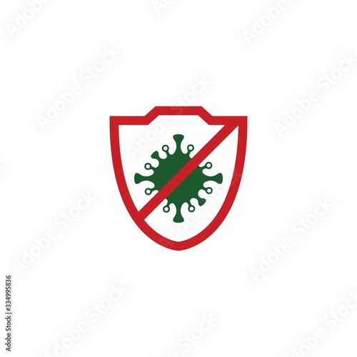 Shield for stop virus, bacteria, germs and microbe icon isolated on white background. Antibacterial and antiviral defence, protection infection. Vector Icon Illustration