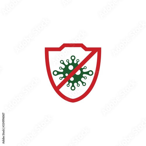 Shield for stop virus, bacteria, germs and microbe icon isolated on white background. Antibacterial and antiviral defence, protection infection. Vector Icon Illustration