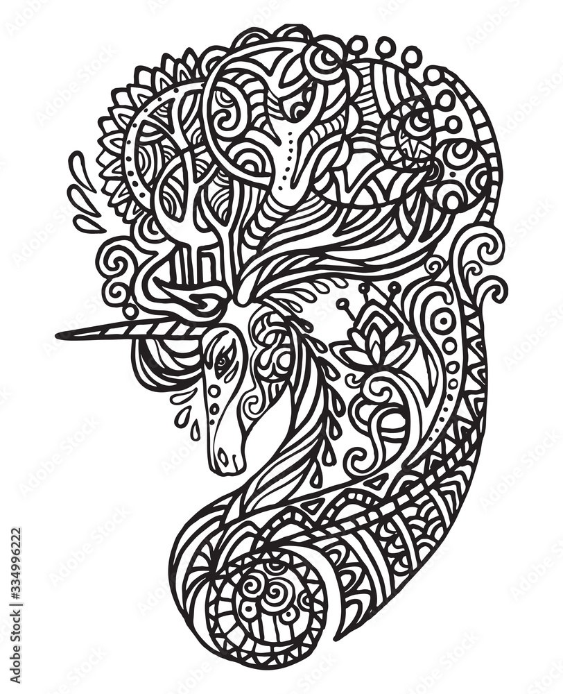 Vector doodle forest unicorn Vector doodle forest unicorn