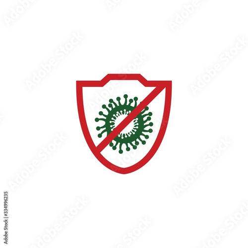 Shield for stop virus, bacteria, germs and microbe icon isolated on white background. Antibacterial and antiviral defence, protection infection. Vector Icon Illustration