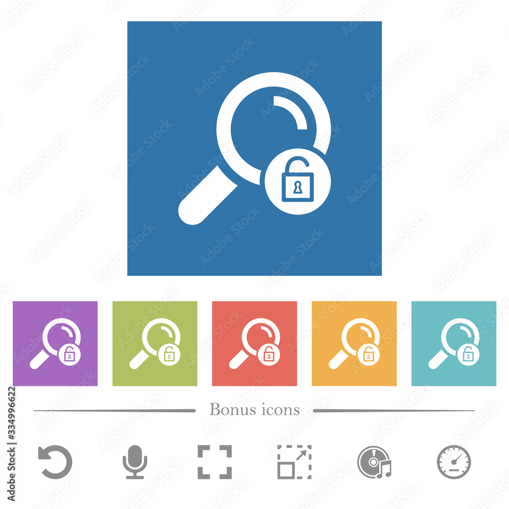 Unlock search flat white icons in square backgrounds Unlock search flat white icons in square backgrounds