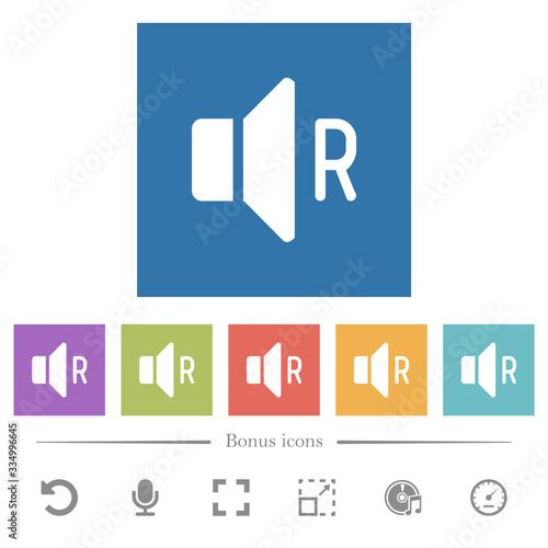 Right audio channel flat white icons in square backgrounds