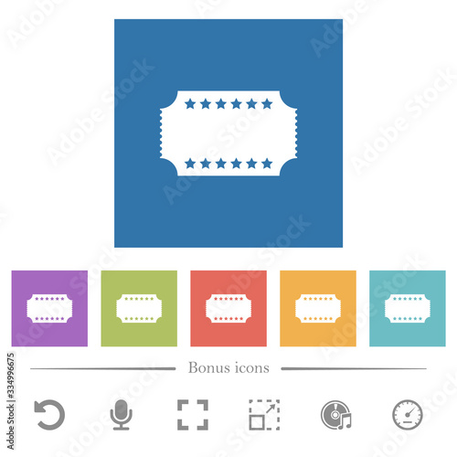 Ticket with stars flat white icons in square backgrounds photo