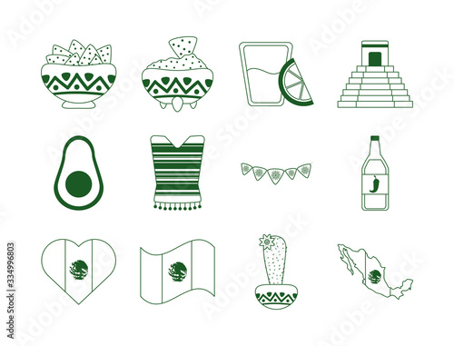 cinco de mayo mexican celebration festive party national icons set line style icon photo