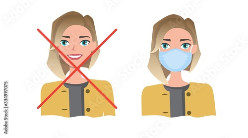 Women wearing medical mask to prevent disease, flu, air pollution, contaminated air, world pollution.