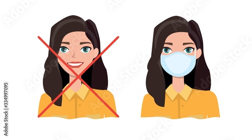 Women wearing medical mask to prevent disease, flu, air pollution, contaminated air, world pollution.