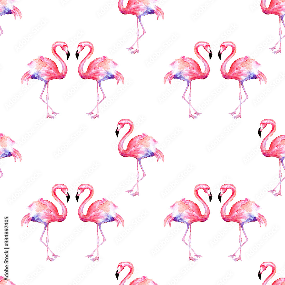 Fototapeta premium Watercolor pattern of pink flamingo