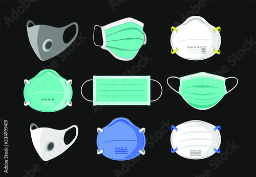 Safety breathing masks. Industrial safety N95 mask, dust protection respirator and breathing medical respiratory mask. Hospital or pollution protect face masking.