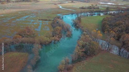 Swampy Landscape of Matica River in Autumn. Rijeka Matica pogled sa Ilirskog Tumula photo