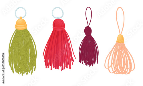 Ornamental Tassels for Clothing Decoration Isolated on White Background Vector Set