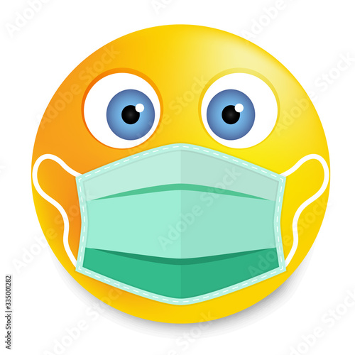 Smiley face in medical mask, vector art illustration.