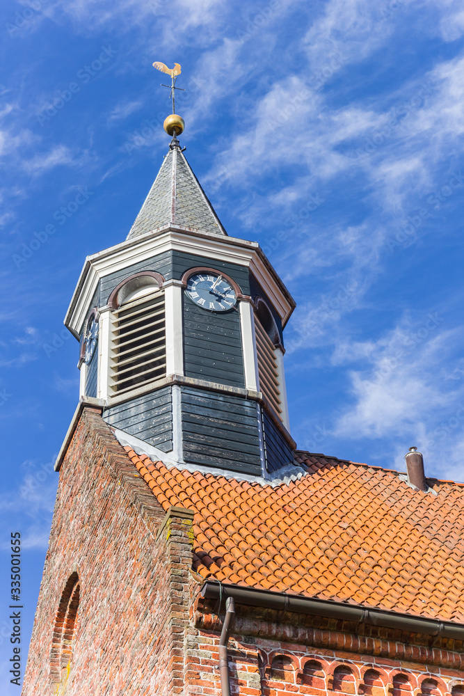 Tower of the historic Stefanus church in Holwierde, Netherlands