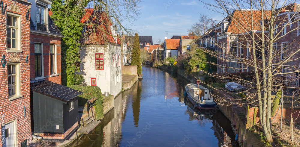 Panorama of the Damsterdiep river in the historic part of Appingedam, Netherlands