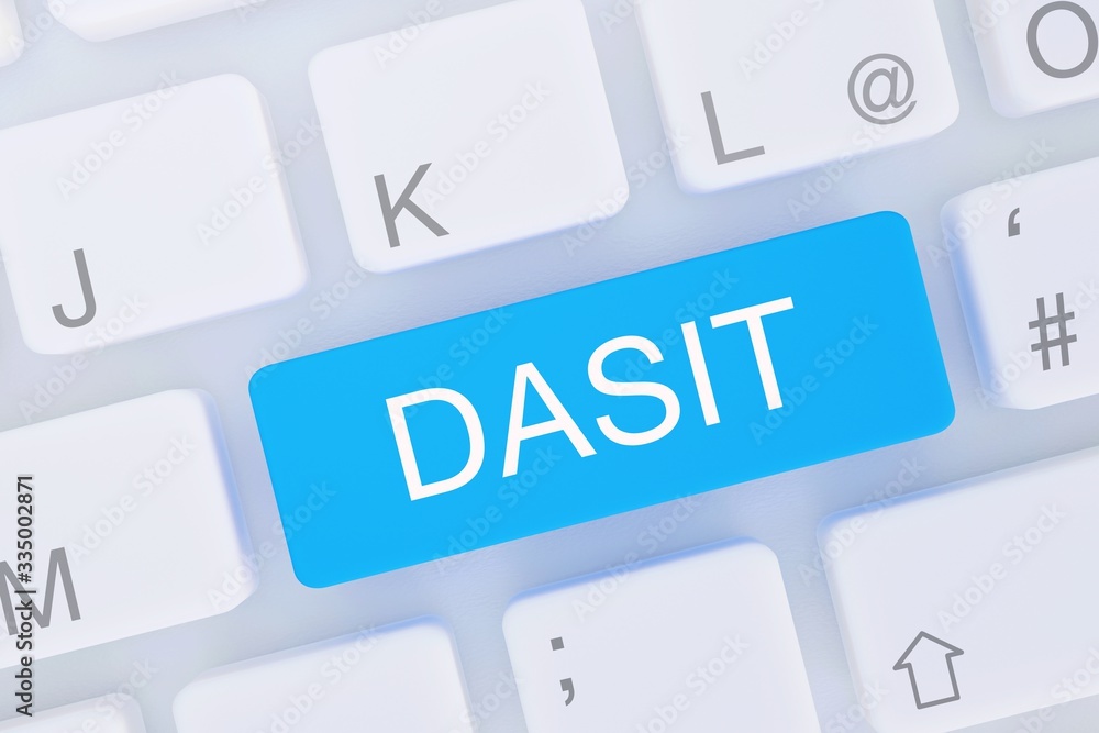 DASIT. Computer Tastatur von oben zeigt Taste mit Wort hervorgehoben. Software, Internet, Programm DASIT. Computer Tastatur von oben zeigt Taste mit Wort hervorgehoben. Software, Internet, Programm