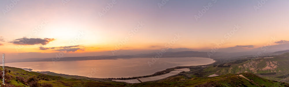 sunset  view of Sea of Galilee (the Kinneret lake), golan height, Israel
