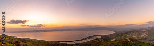 sunset  view of Sea of Galilee (the Kinneret lake), golan height, Israel photo