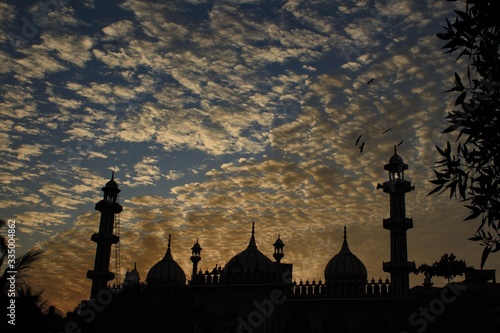 silhouette of the mosque at sunset