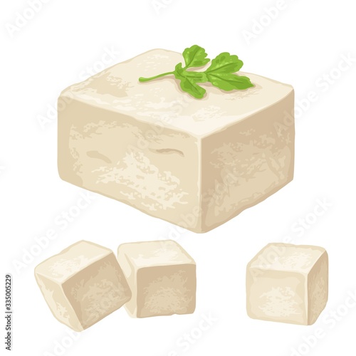 Tofu. Vector color flat illustration isolated on white background.