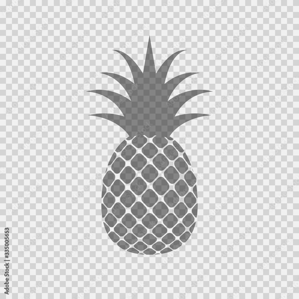Pineapple isolated on transparent background. Black summer tropical pattern. Vector graphic exotic ananas fruit icon. . Pineapple isolated on transparent background. Black summer tropical pattern. Vector graphic exotic ananas fruit icon. .