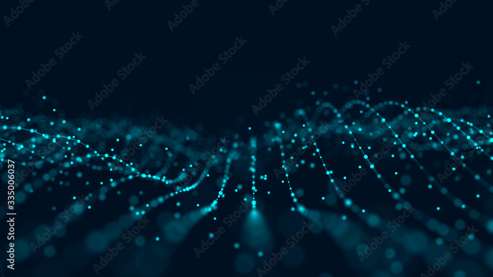 Structure of the network connection of points and lines. Data transfer. Abstract technology background. 3D rendering. - obrazy, fototapety, plakaty 