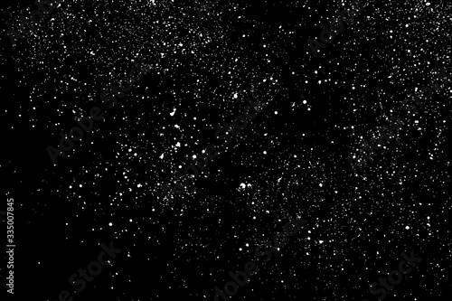 White Grainy Texture Isolated On Black Background. Dust Overlay. Light Coloured Noise Granules. Snow Vector Elements. Digitally Generated Image. Illustration  Eps 10.